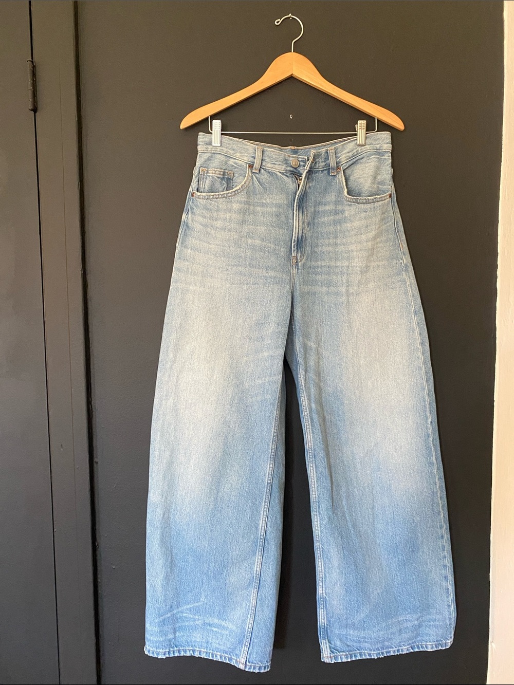 Zara TRF Extra Wide Leg High Waist Jeans in Pastel Blue